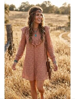 Lovecolette Floral Lace Dress In Antique Rose Size L
